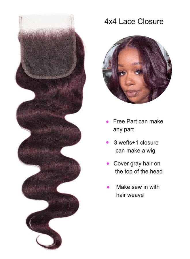 UNICE Body Wave 4X4 Transparent Lace Closure Human Hair 100% Unprocessed Brazilian Virgin Human Hair Closure Free Part Black Cherry Color 16 inch - Image 4